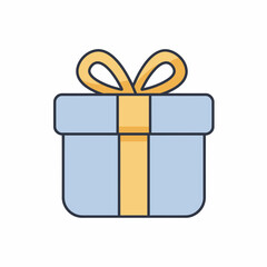 Stylized illustration of a light blue gift box with a yellow ribbon and bow, presented on a white background.
