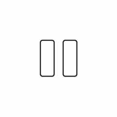 A simple, minimalist illustration of a pause symbol, featuring two vertical rectangles with rounded corners, outlined in black against a white background.