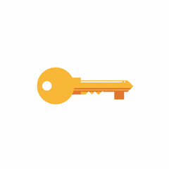 A simple, flat vector illustration of a golden key with a circular head, isolated on a white background.