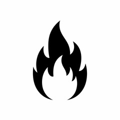 Black silhouette of a stylized flame with three distinct peaks against a white background.