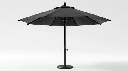 Dark gray, round patio umbrella with a sturdy, dark metal pole and base