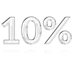 10 percent number with glossy glass effect and transparent background, modern crystal style perfect for infographic and UI progress display
