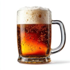 Close up of a Frothy Beer Mug Against White Background