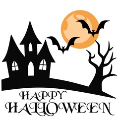 Hellowen background image,happy hellowen sillhouette design vector, Helloween background illustration, happy Helloween design on white background 