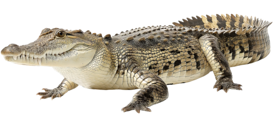 Ultra‑high‑resolution full‑body crocodile on isolated transparent PNG background for wildlife branding, educational posters, reptile research visuals, and e‑commerce design cutouts