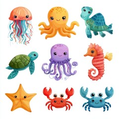 Cute Cartoon Sea Creatures Illustration