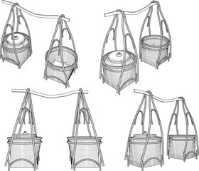 Vector sketch illustration of a unique, classic, vintage, ethnic, traditional, angkringan selling cart design 