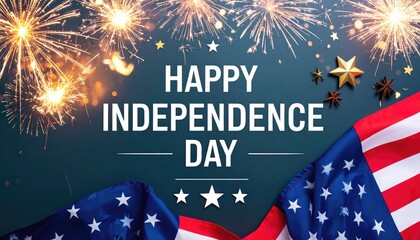 Patriotic Independence Day banner with fireworks and flag