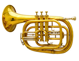 Fototapeta premium Golden brass alto horn musical instrument isolated on transparent background