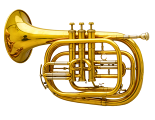 Golden brass alto horn musical instrument isolated on transparent background