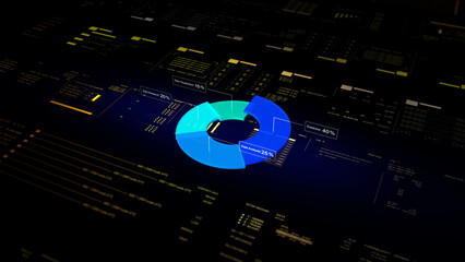 A glowing infographic background with business graphs - Pie Chart. Perfect for presenting data in a...