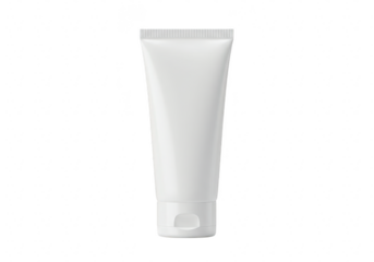 A blank white cosmetic tube with a fliptop cap, isolated on transparent background