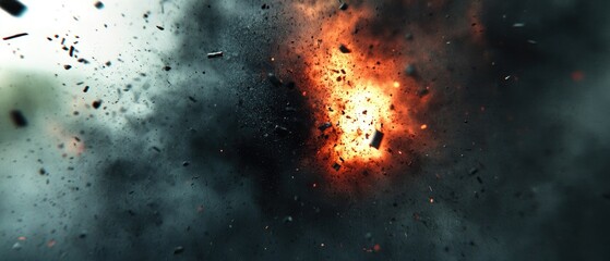 Fiery explosion with dark smoke and debris cloud