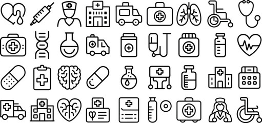 Medical healthcare icon set,hospital,pharmacy surgeon, general practitioner, pediatrician, and more vector illustration