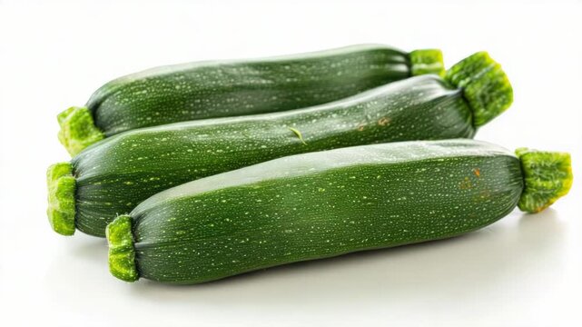Fresh green zucchinis arranged on a clean white surface, great for food or still life photography