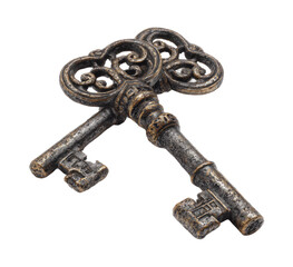 Set of vintage old keys isolated on transparent background.