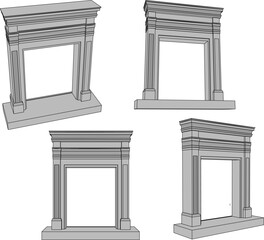 Vector sketch illustration of a fireplace design for heating a room in a classic, vintage, ethnic style