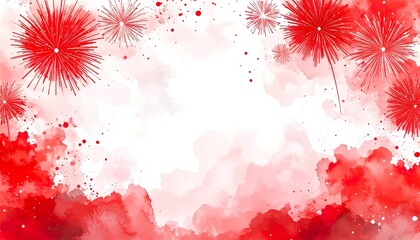 Watercolor Swiss National Day Background with Red Fireworks