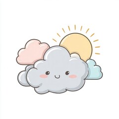 Happy Cartoon Cloud with Pastel Clouds and Sunny Sky