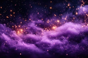 Fototapeta premium Ethereal purple clouds shimmer, scattered with starlight. Cosmic dust swirls in a celestial dance