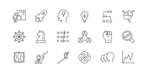 Business strategy icon set plan, goal and solution. Analisis brainstorming business to the growth achievement