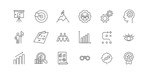 Business strategy icon set plan, goal and solution. Analisis brainstorming business to the growth achievement