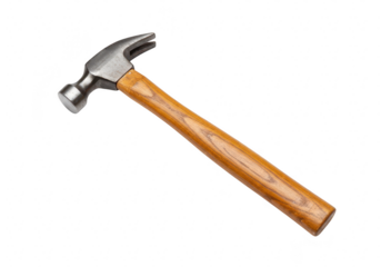A claw hammer with a wooden handle, isolated on a transparent background
