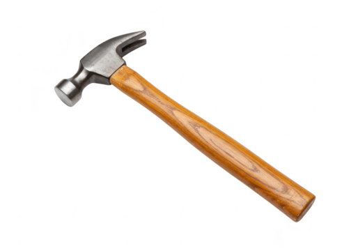 A claw hammer with a wooden handle, isolated on a transparent background