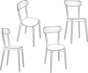Vector sketch illustration of a modern minimalist dining table and chair design