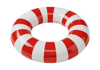 A red and white striped lifebuoy isolated on transparent background