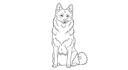Adorable Sitting Indian Spitz Dog Detailed Artwork Coloring Page for Adult Canine Fans