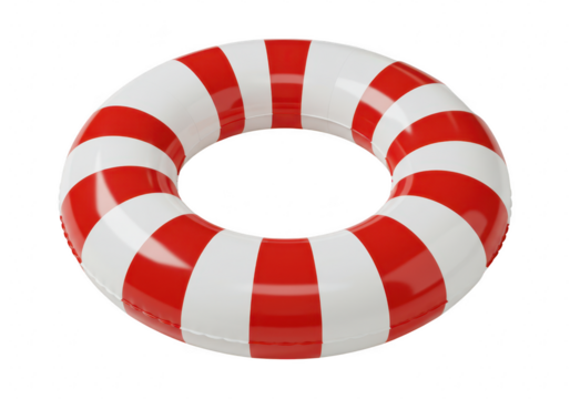 A red and white striped lifebuoy isolated on transparent background