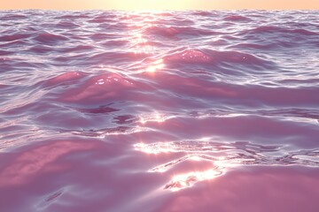 Obraz premium Shimmering pink and gold water reflects sunset with gentle waves and sparkling reflections