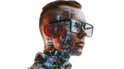Digital Human Portrait with Circuitry and Code Visualization