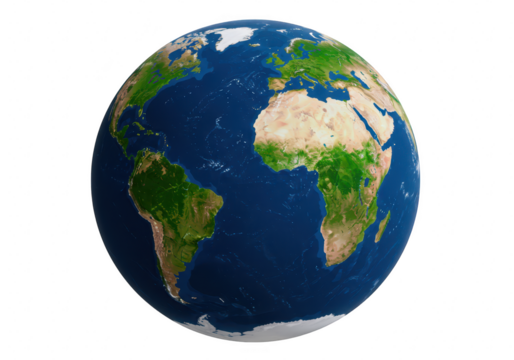 A detailed view of planet earth showing continents and oceans, isolated on a transparent background - Powered by Adobe