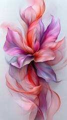 Delicate pink & purple flower art, swirling petals unfurl, bright colors, abstract