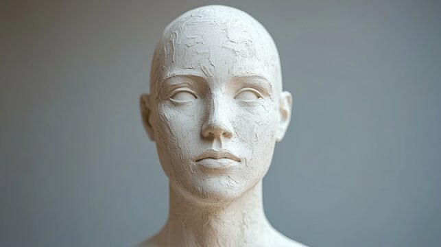Textured, serene figure of a woman with neutral expression