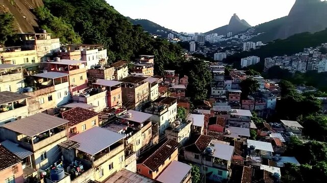 Aerial Morning Light Over Densely Packed Rio de Janeiro Favela