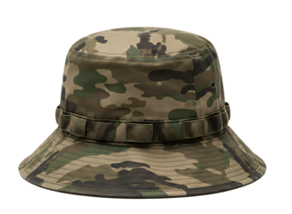 Camouflage bucket hat isolated on transparent background