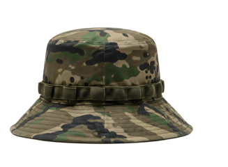 Camouflage bucket hat isolated on transparent background