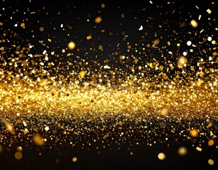 Gold confetti explosion on black background