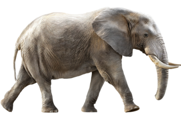 Majestic high‑resolution full‑body elephant transparent‑background PNG cutout for seamless wildlife branding, safari‑themed graphic design, educational posters, presentations, and e‑commerce mockups