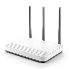 White wireless router with three antennas device technology