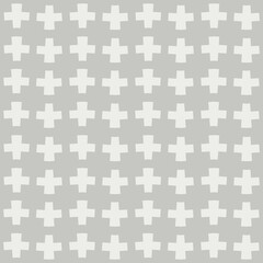 A pattern of evenly spaced plus signs is set against a muted gray background, creating a sense of uniformity and balance. The repetitive design offers a minimalist and modern aesthetic.