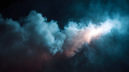 Dramatic display of fireworks with billowing smoke and vibrant lighting