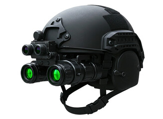 Tactical helmet with night vision goggles isolated on transparent background