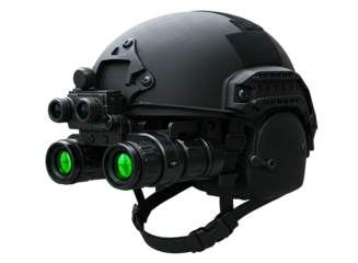 Tactical helmet with night vision goggles isolated on transparent background