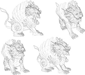 sketch vector illustration design sculpture animal mythology lion ethnic traditional classical chinese