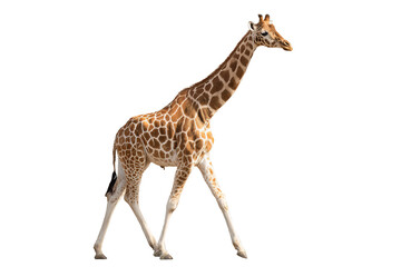 Majestic high‑resolution full‑body giraffe PNG cutout with natural spots and seamless transparent background ideal for wildlife branding, safari themed graphic design, educational posters