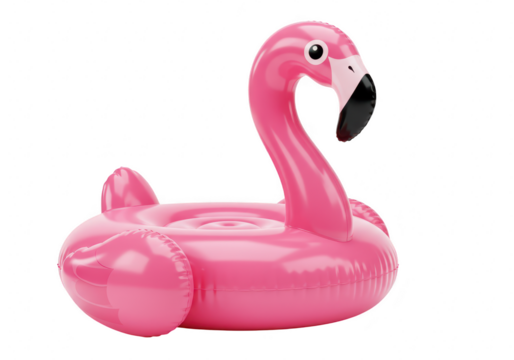 A bright pink inflatable flamingo pool float, isolated on transparent background - Powered by Adobe